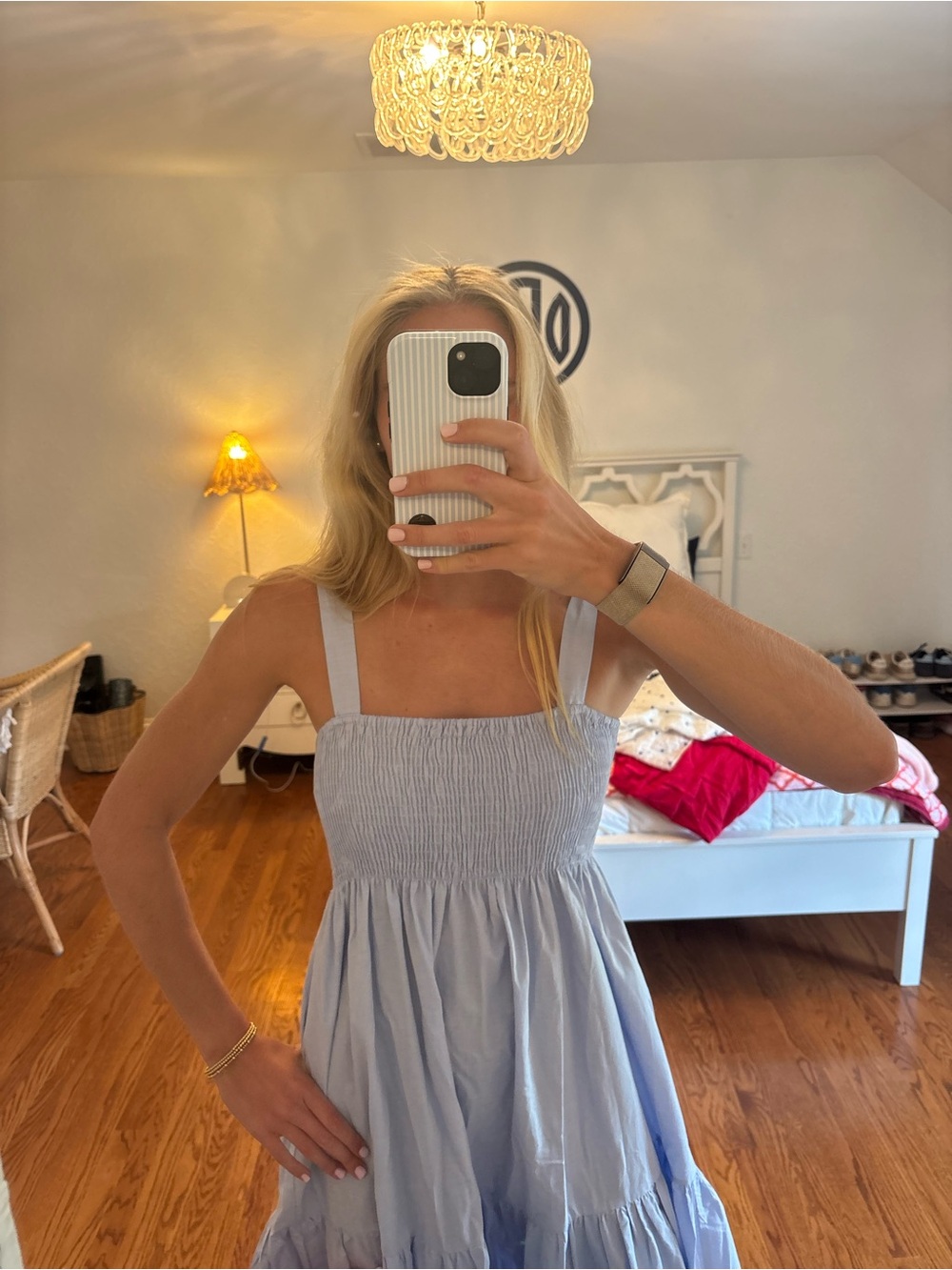 Zara Light Blue Smocked Sundress with Thin Straps